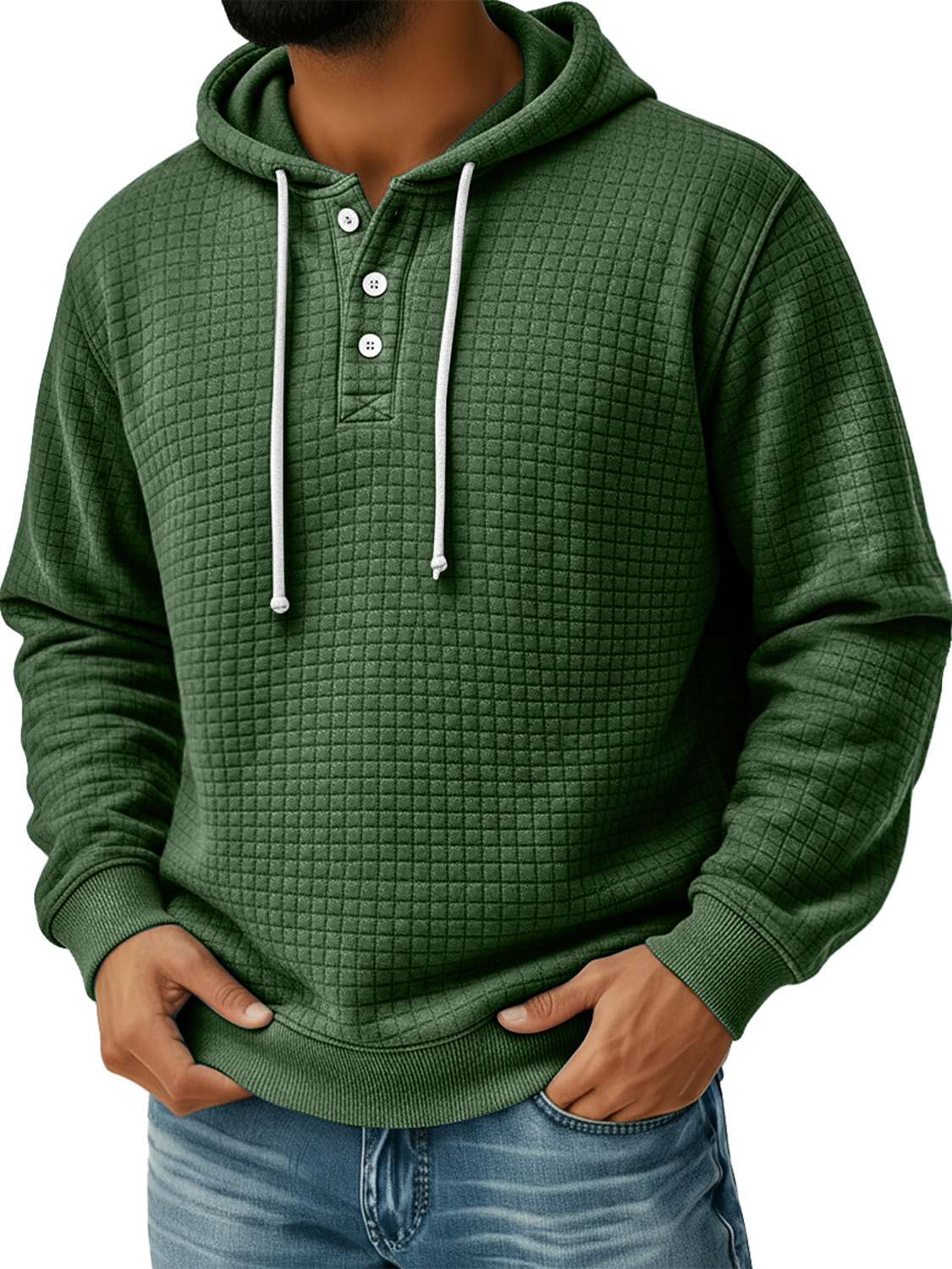 Herren Kleine Karierte Knopf Kapuzen Freizeit Lockere Sweatshirt-deurabatt