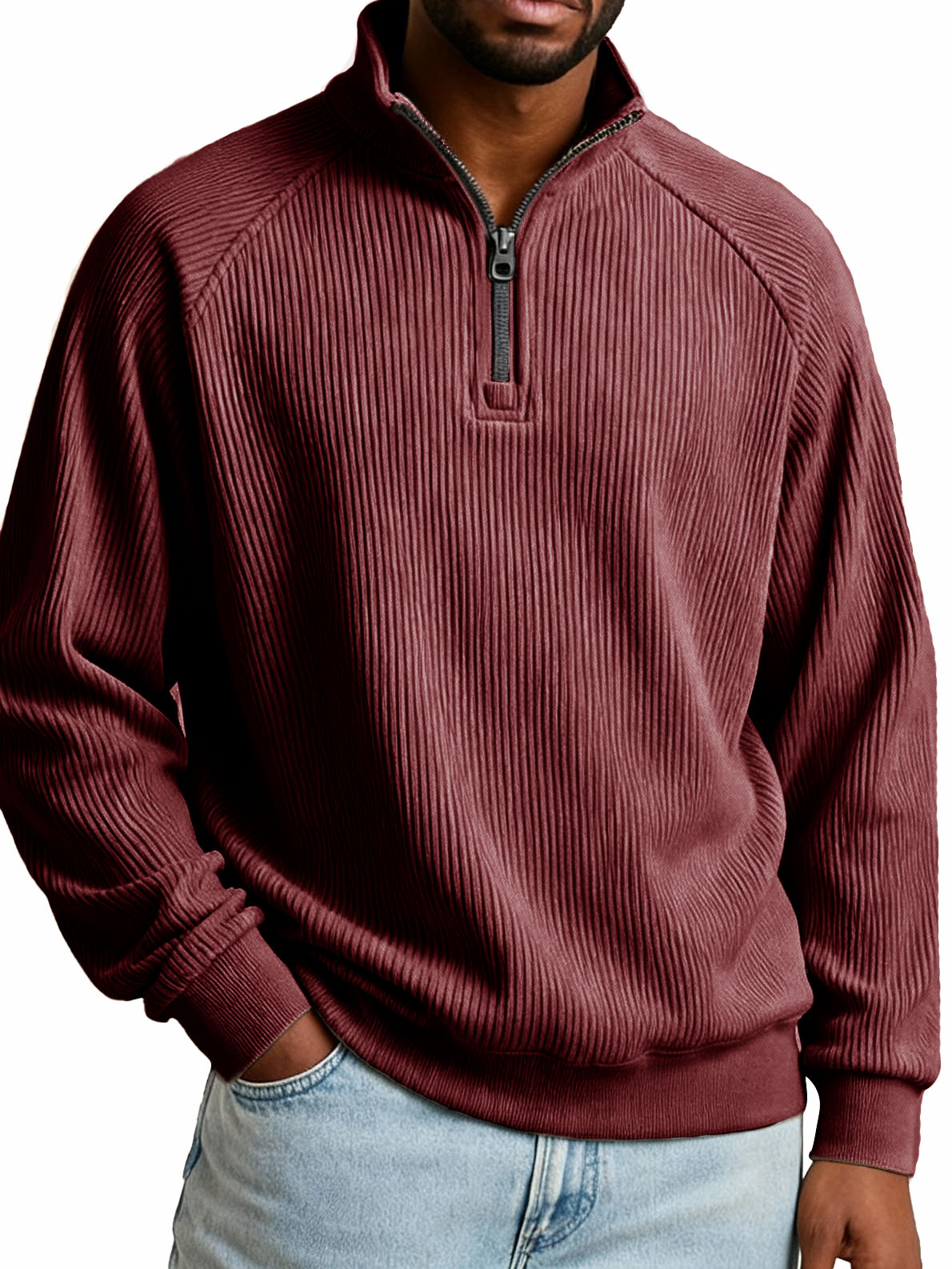 Herrenmode Freizeit Raglanärmel Stehkragen Langarm Sweatshirt-deurabatt