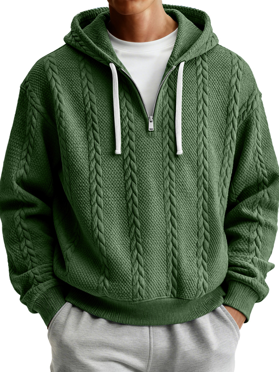 Herren Einfacher Texturierter Lässiger Reißverschluss Kapuzenpullover-deurabatt