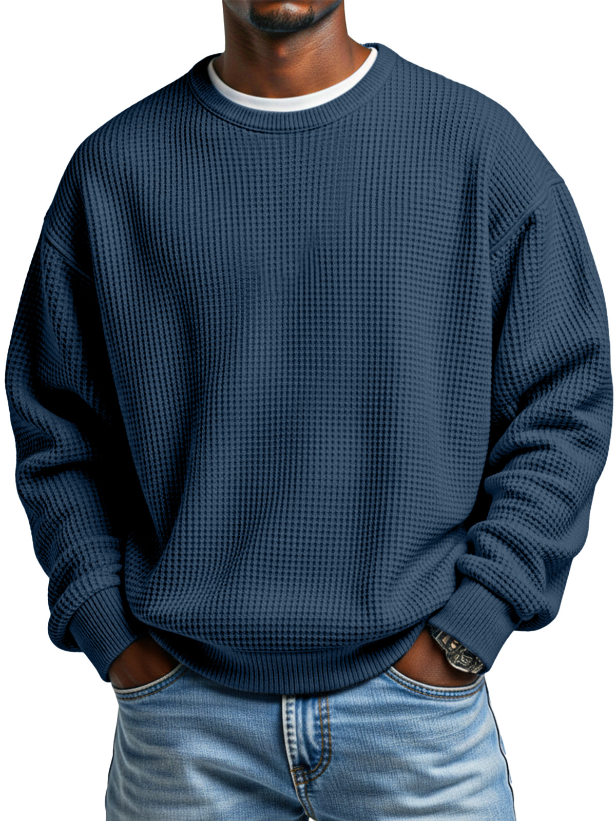 Herren Herbst Einfach Waffelkragen Langarmpullover-deurabatt