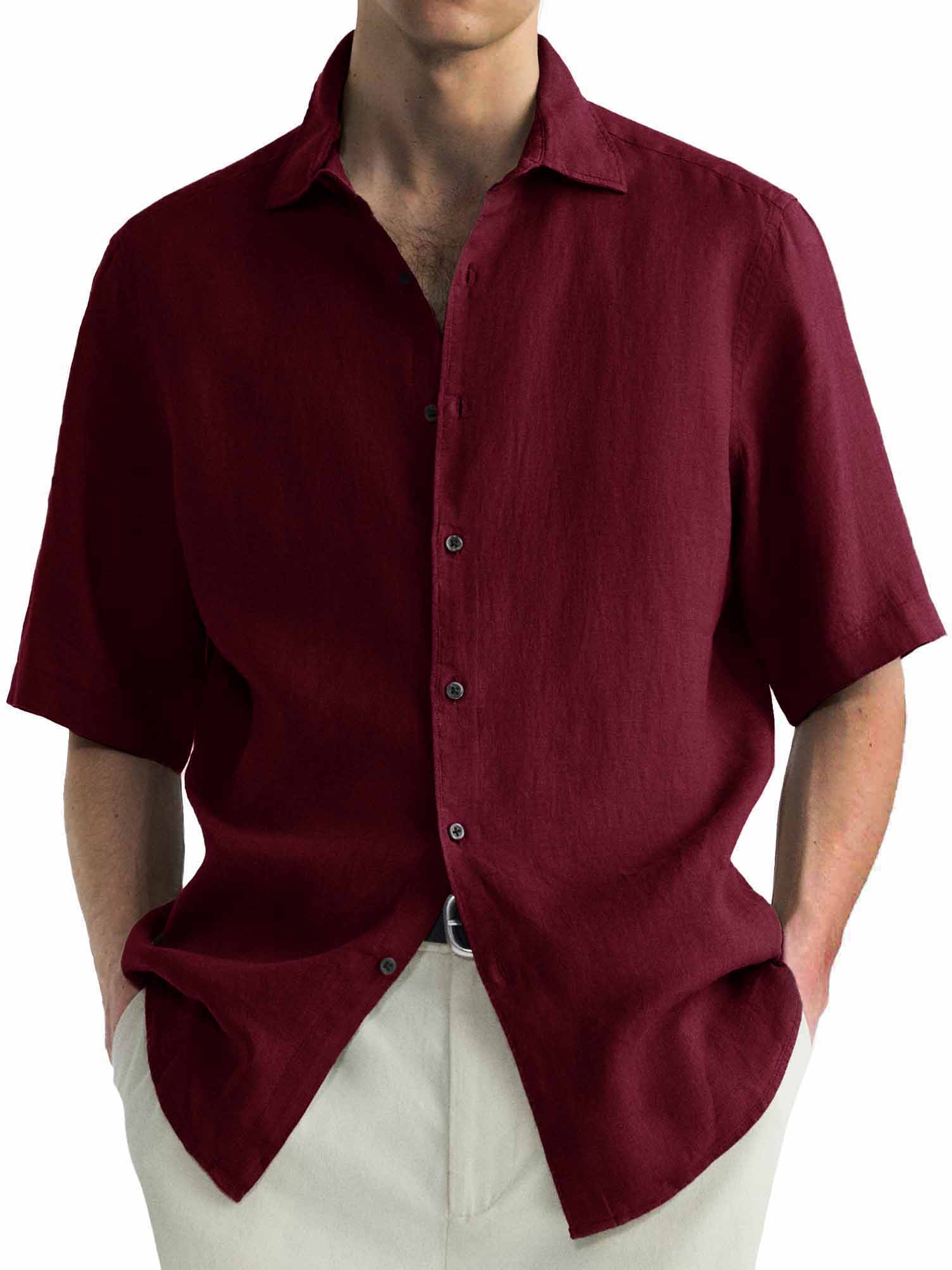 Herren Baumwolle Hawaiian Sommer Bequem Lässig Grundlegend Einfarbig Kurzarmhemd-deurabatt