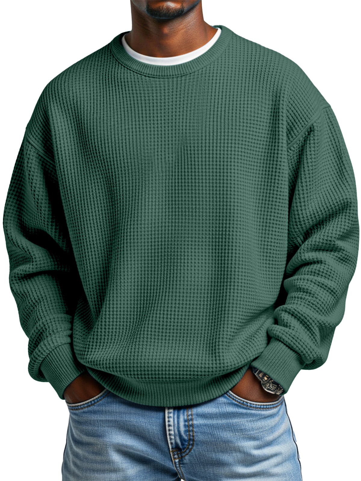 Herren Herbst Einfach Waffelkragen Langarmpullover-deurabatt