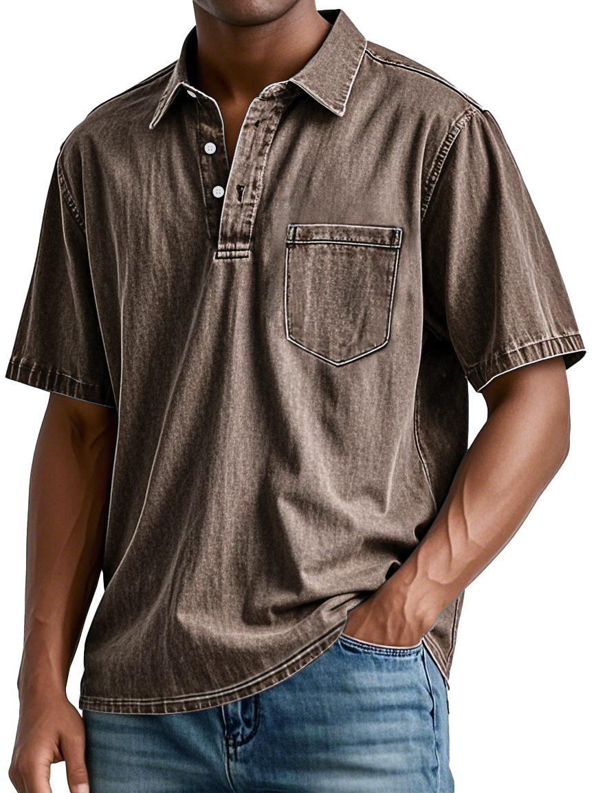 Herren Retro Revers Tasche Freizeitmode Kurzarm POLO Hemd-deurabatt