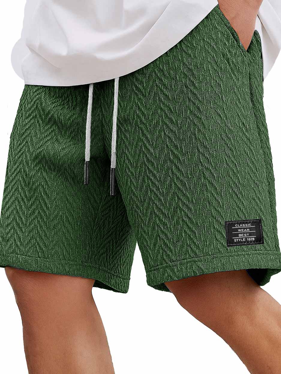 Herrenmode Freizeitliche tägliche strukturierte Stoff bestickte Logo Taschen Shorts-ZierMode
