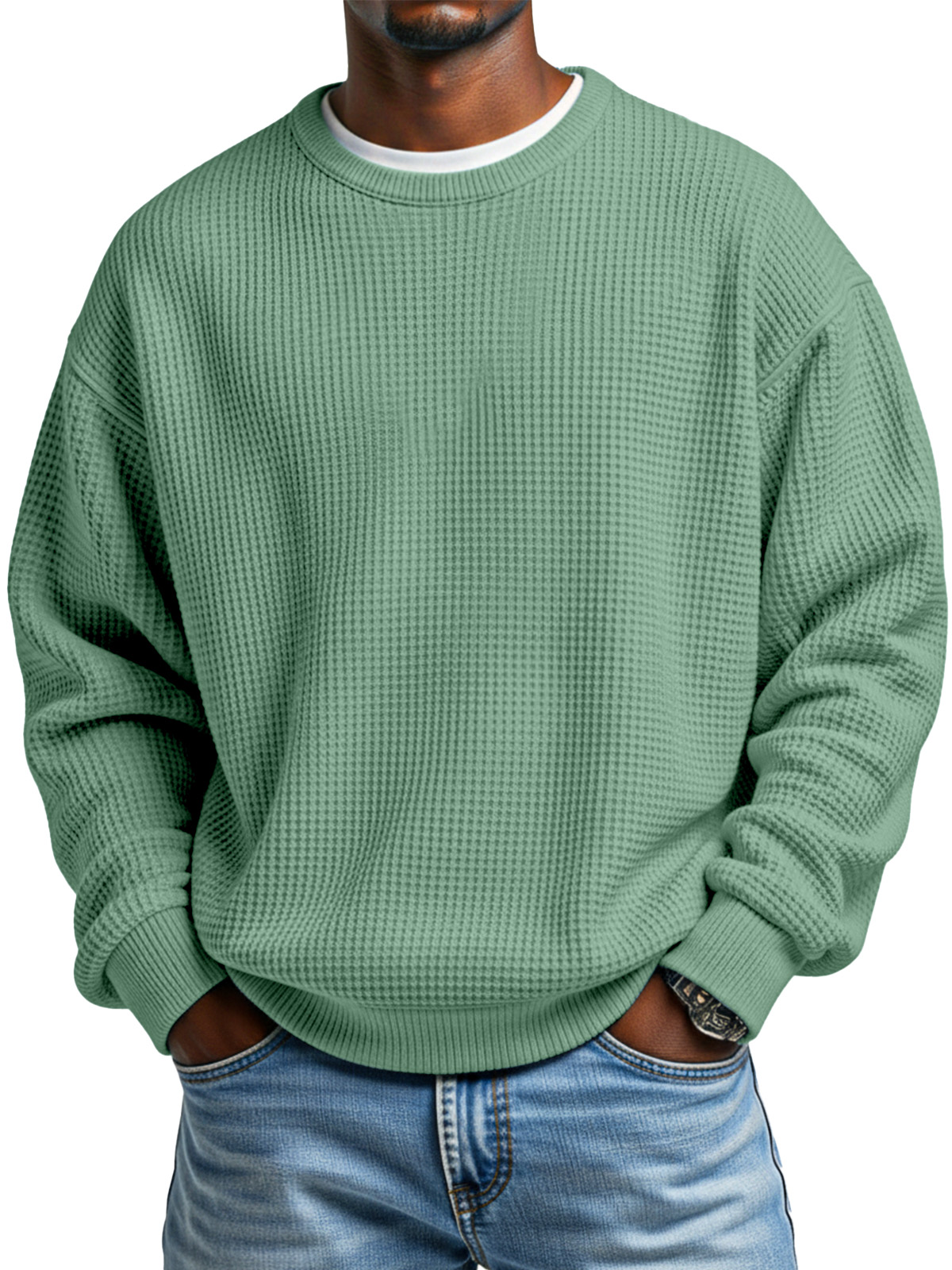 Herren Herbst Einfach Waffelkragen Langarmpullover-deurabatt