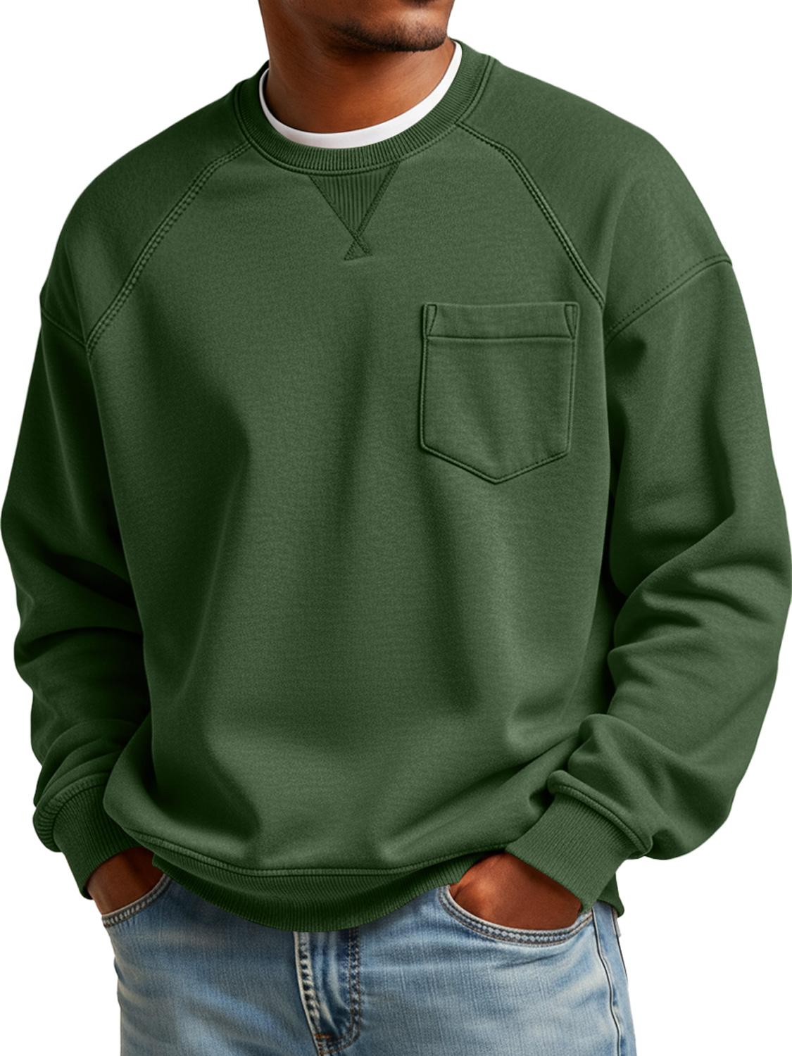 Herren Einfaches Rundhals-Patchwork Lässiges Weites Sweatshirt-deurabatt