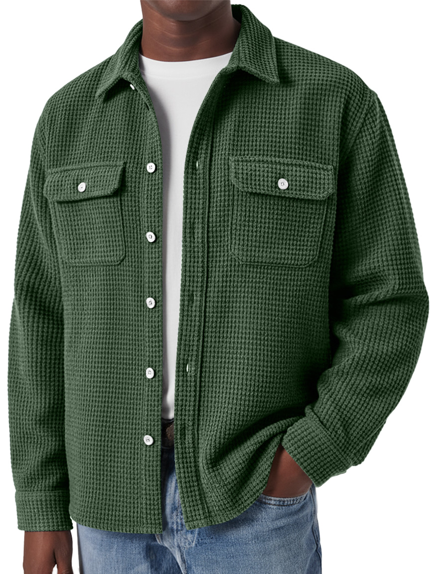 Herren Retro Waffel Doppel Taschen Lässige Lockere Langarmshirt-deurabatt