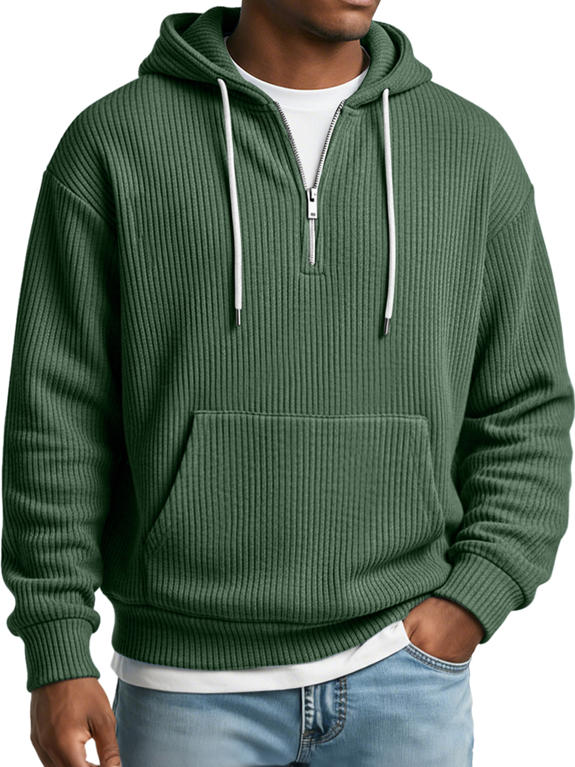 Herren Einfaches Geripptes Texturiertes Kapuzen-Sweatshirt mit Reißverschluss in Lässiger Lockere Passform-deurabatt