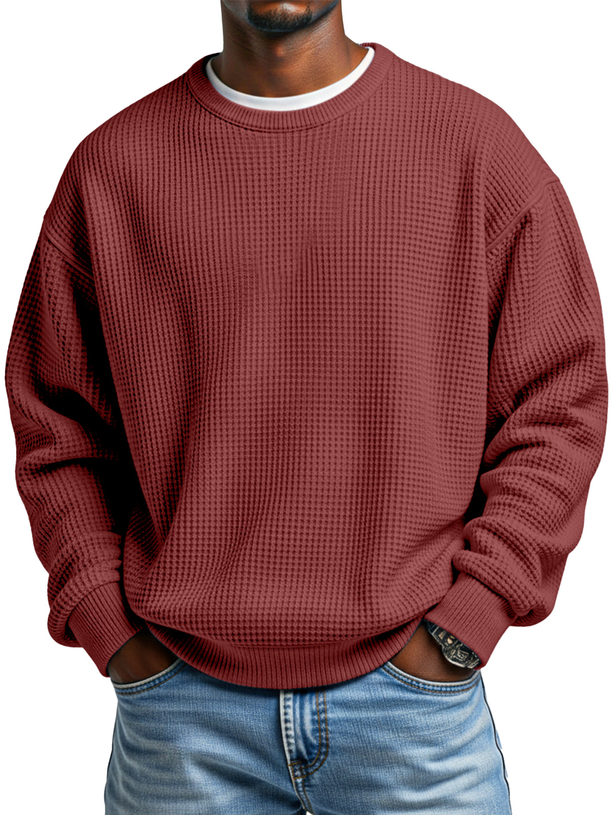 Herren Herbst Einfach Waffelkragen Langarmpullover-deurabatt