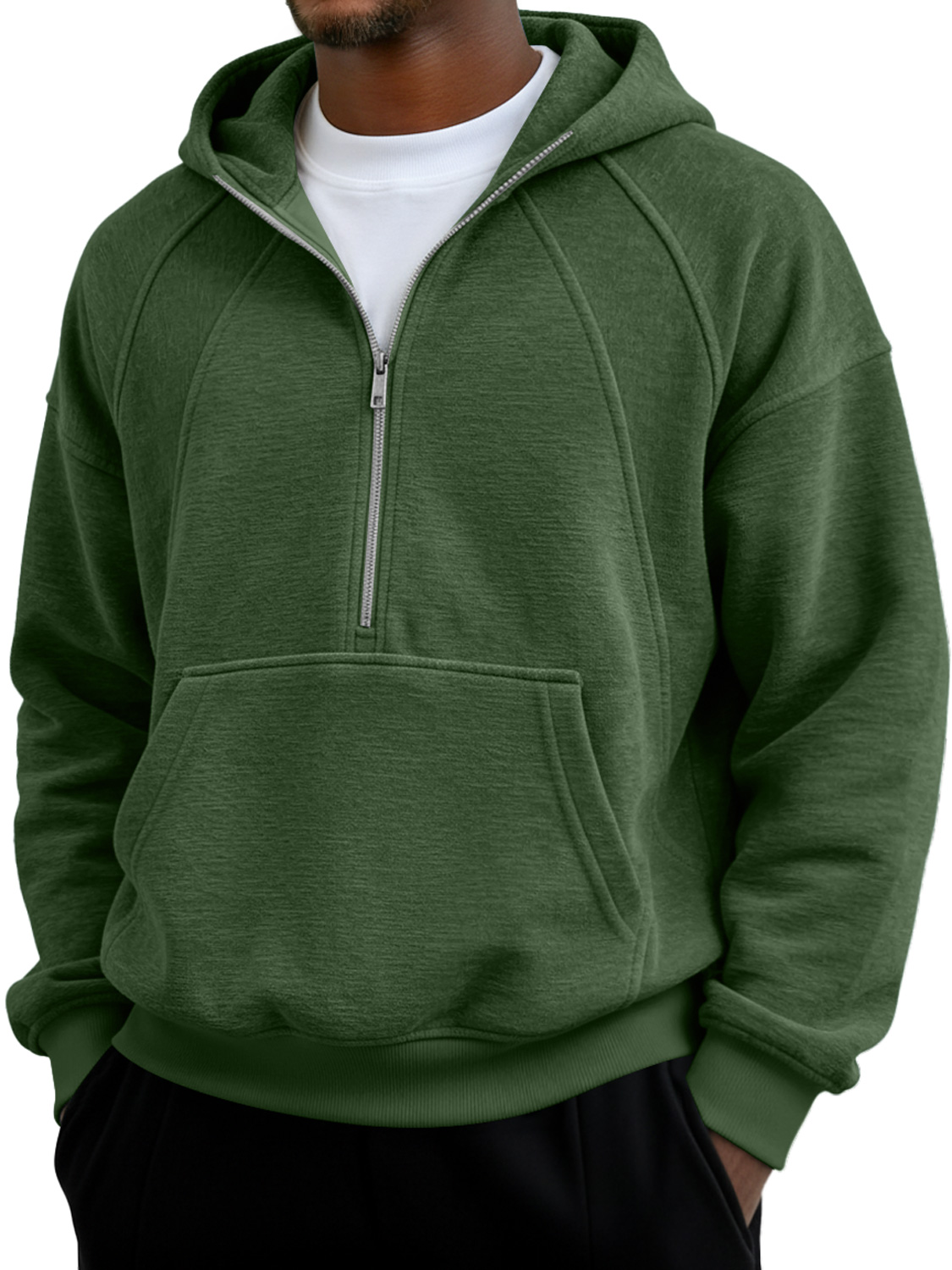 Herren Einfaches Raglanärmel Patchwork Reißverschluss Kapuzen Freizeit Tasche Sweatshirt-deurabatt