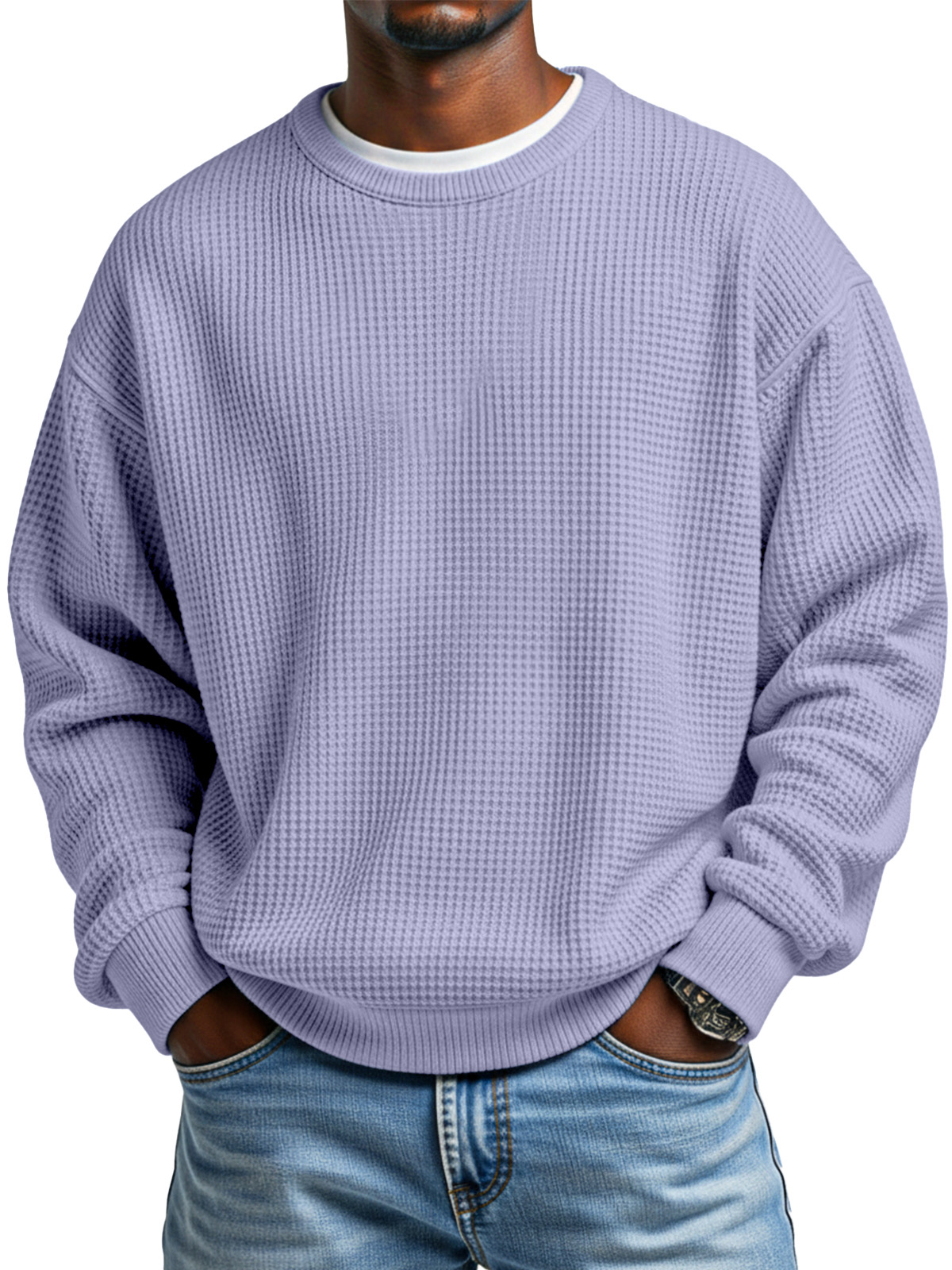Herren Herbst Einfach Waffelkragen Langarmpullover-deurabatt