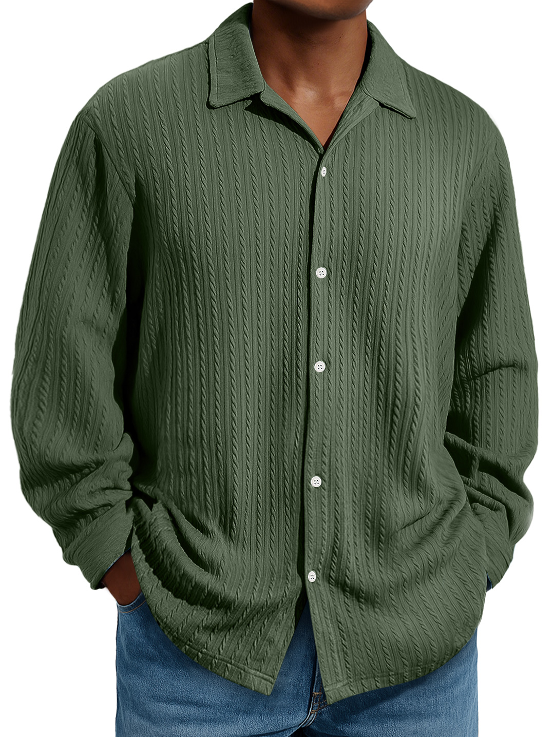 Herren Daily Jacquard Struktur Freizeit- und Komfort Langarmhemd-deurabatt