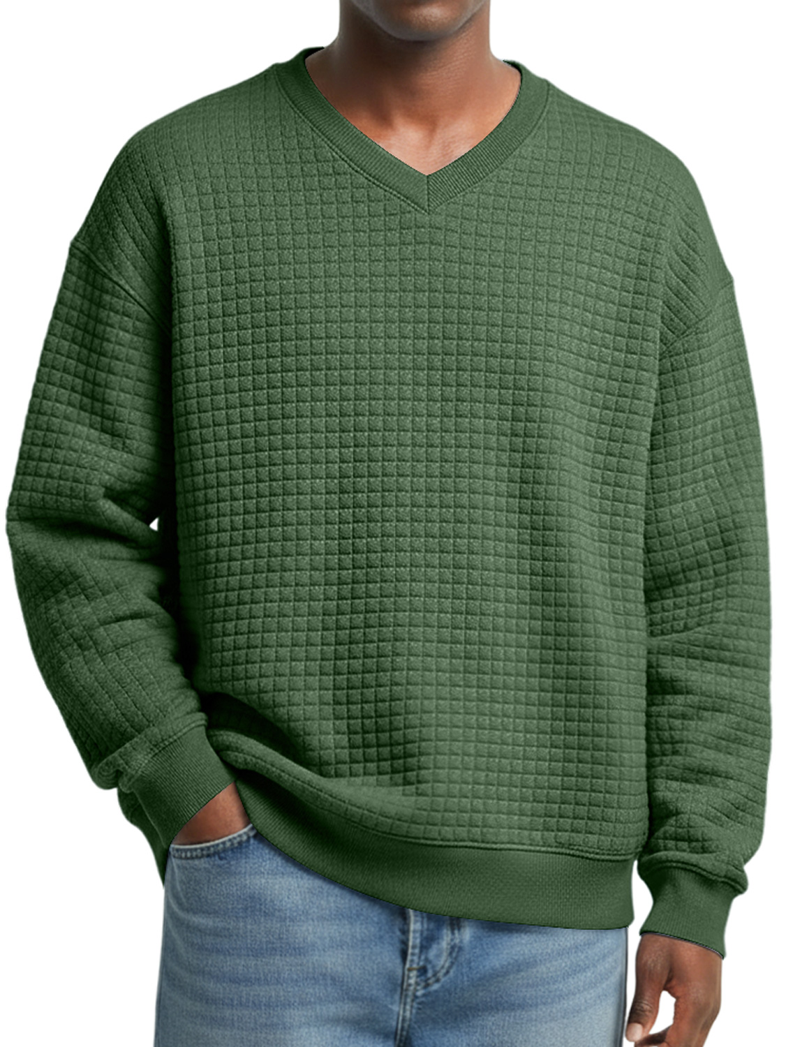 Herren V-Ausschnitt Kleine Karomuster Einfache Freizeit Sweatshirt-deurabatt