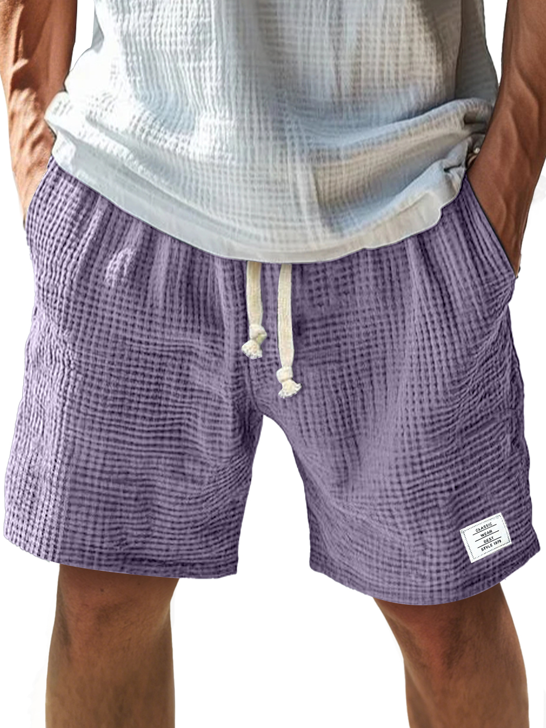 Herren Alltags-Textur Besticktes Logo Elastischer Bund Mit Kordelzug Komfort Shorts-ZierMode