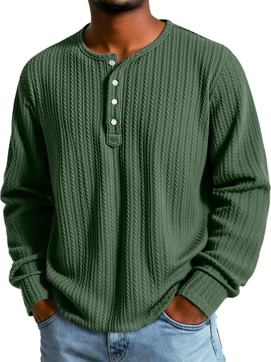 Herren Einfacher Textur Lässiges Button-Down Langarm Loose Henley Hemd-deurabatt