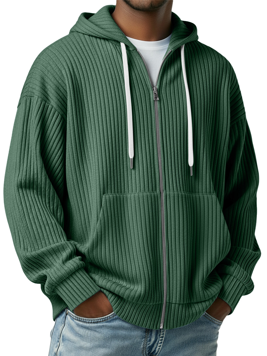 Lässige Herren-Kapuzenjacke mit Rippstrick und Reißverschluss-deurabatt