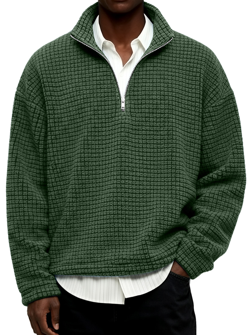 Herren Daily Textured Stehkragen Reißverschluss Freizeit Sweatshirt-deurabatt