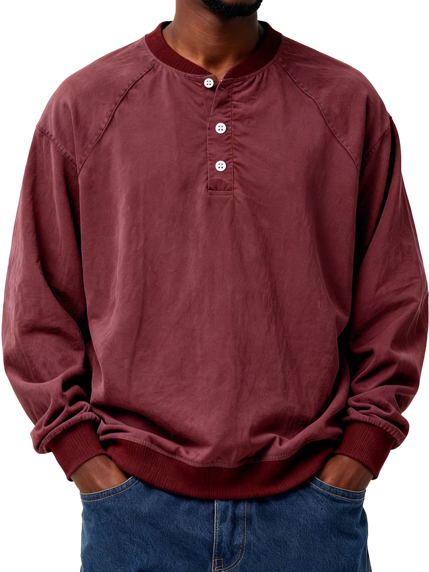 Herren Freizeit Patchwork Raglan Einfarbig Arbeitshemd Henley-deurabatt