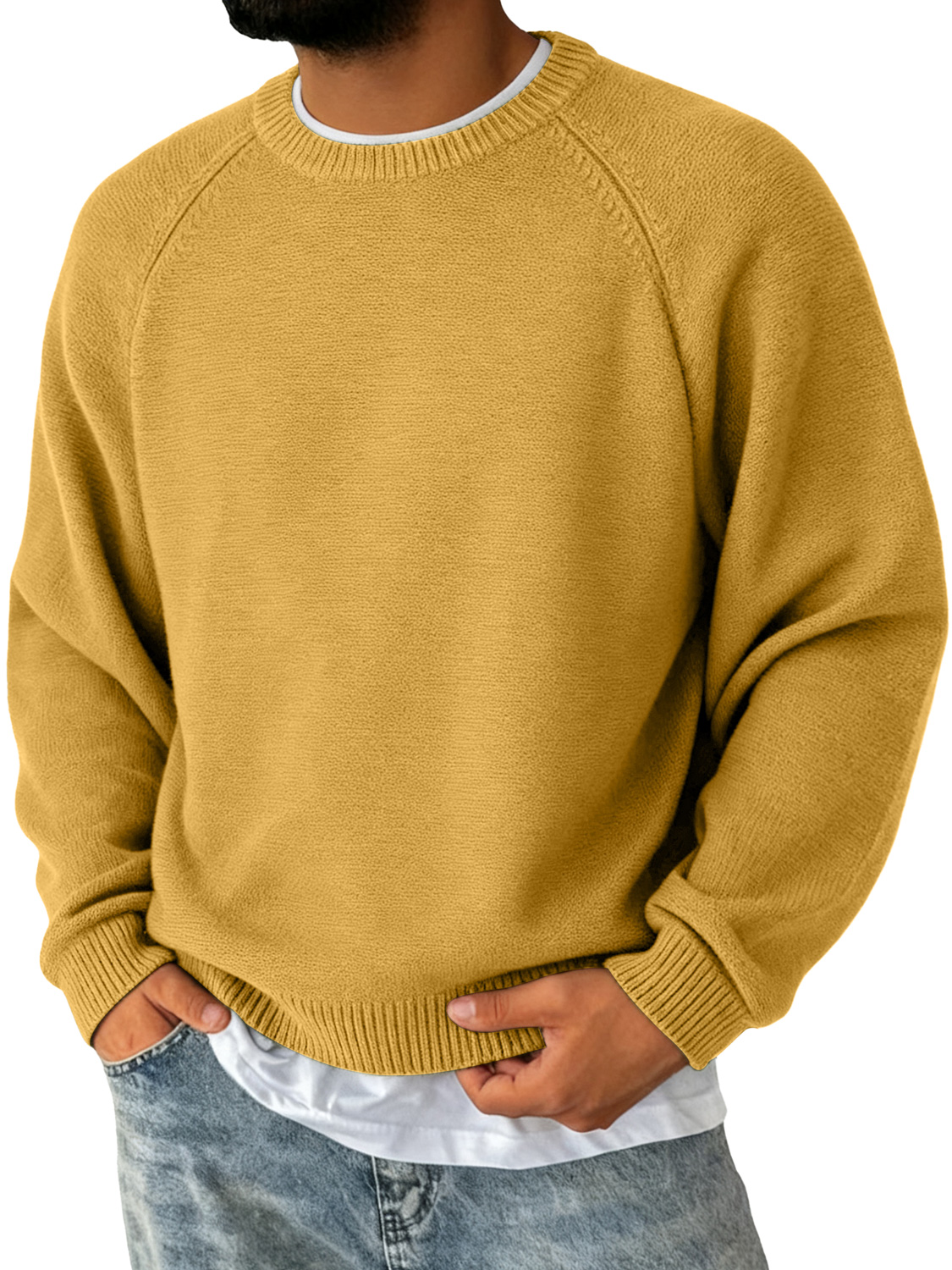 Herren Einfacher Rundhalsausschnitt Raglanärmel Freizeit Bequemer Pullover-deurabatt
