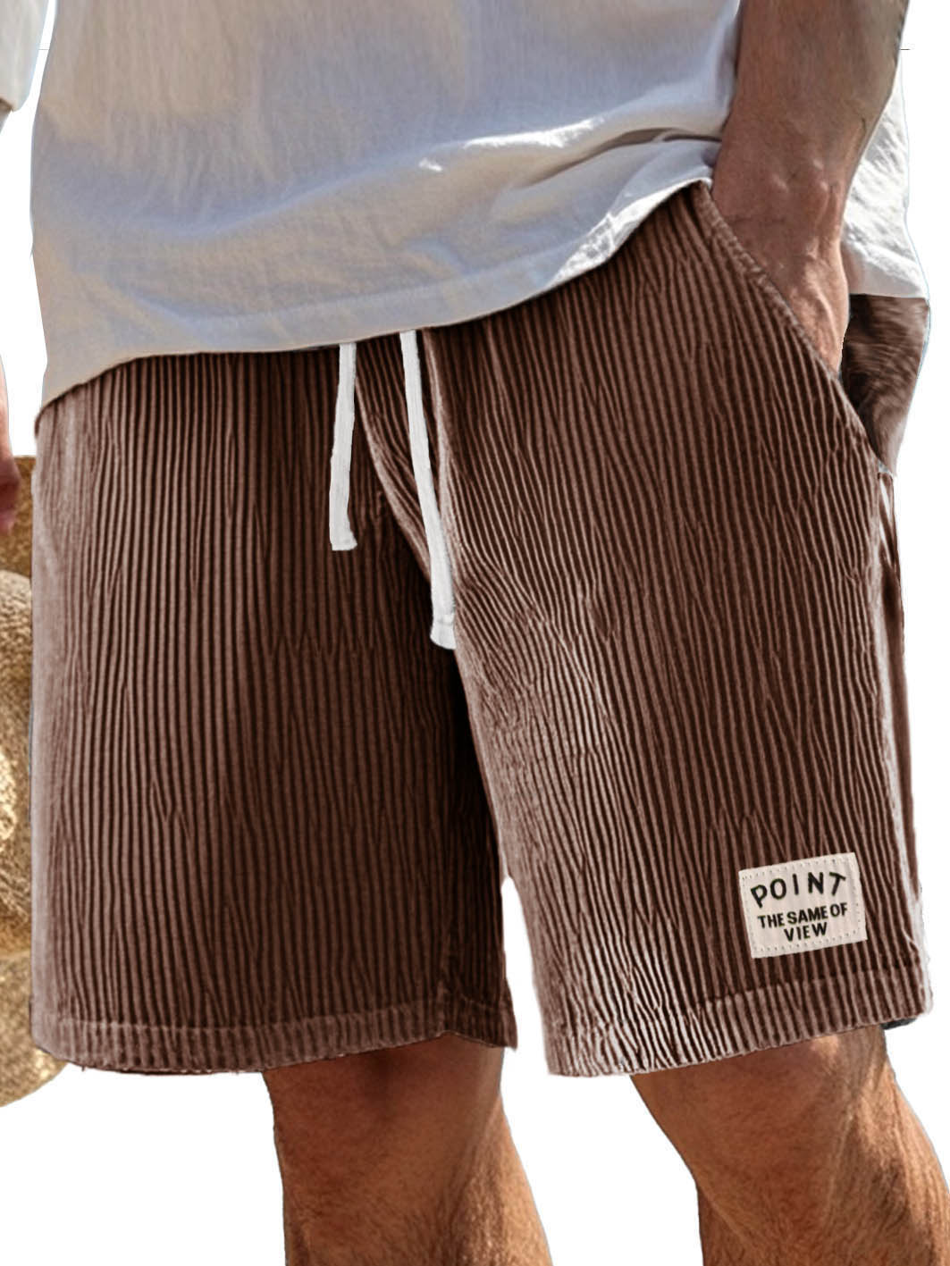 Herrenmode Freizeit Shorts aus geripptem Stoff mit Taschen und gesticktem Logo-ZierMode