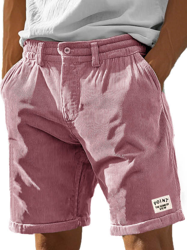 Herrenmode Freizeit Corduroy Logo bestickte Taschen Schnürshorts-ZierMode