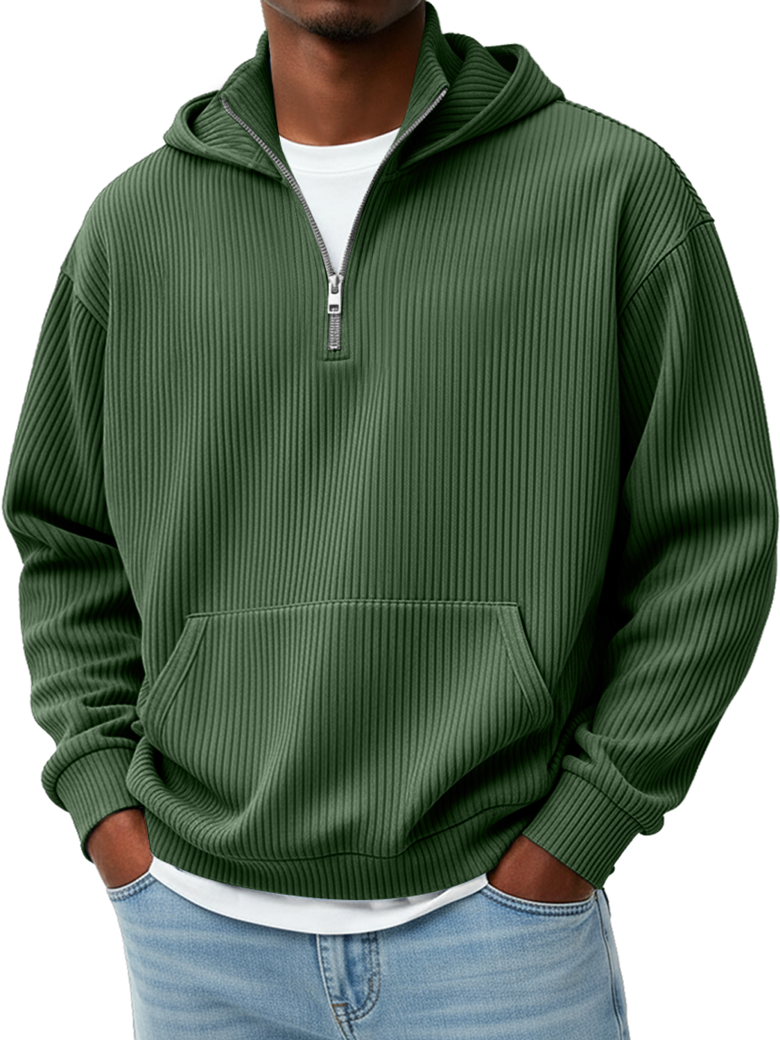 Herren Pit Stripe Stehkragen Reißverschluss Lässiger Lockere Kapuzenpullover-deurabatt