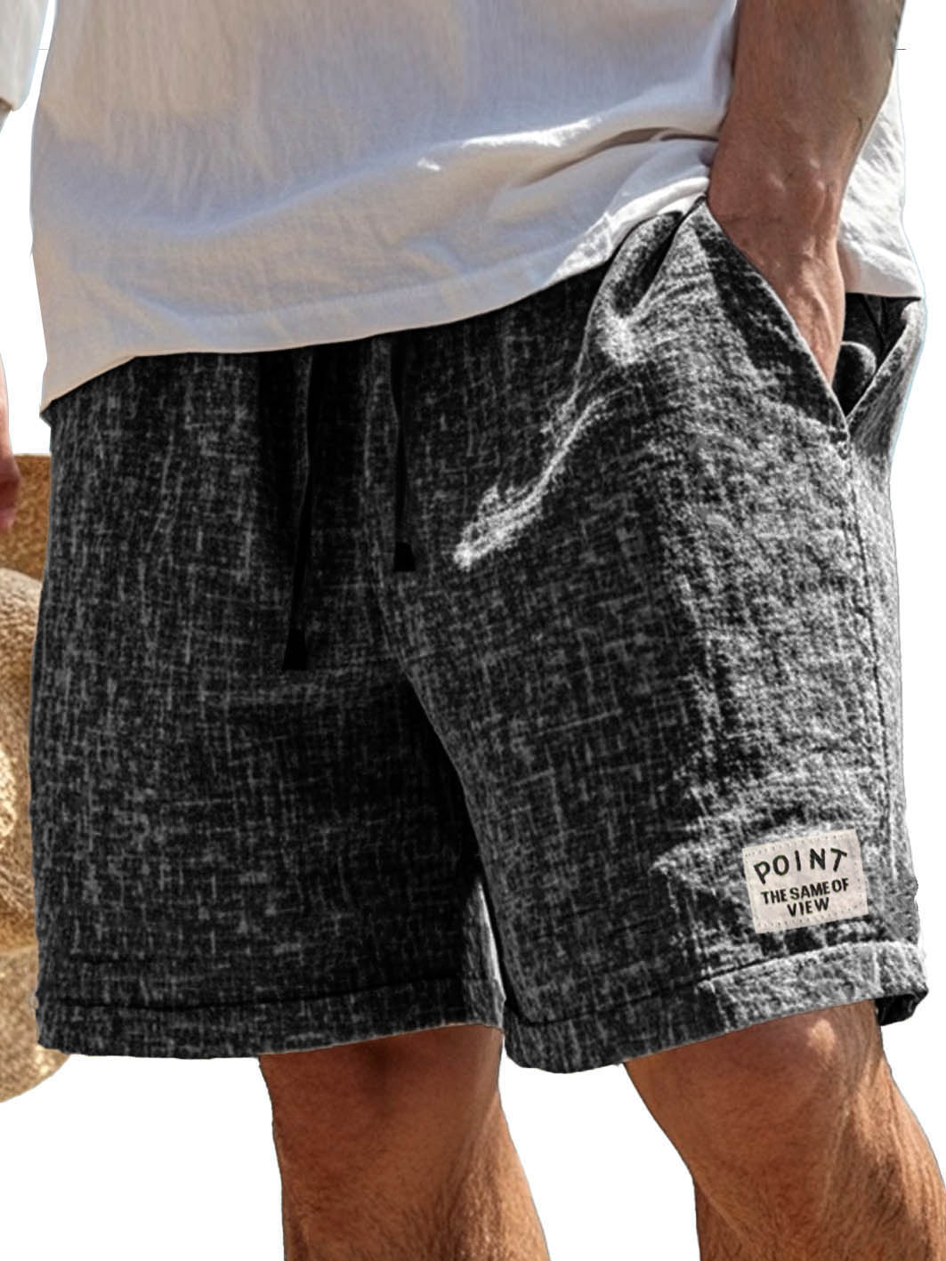 Herrenmode Freizeit Shorts aus Hanfstoff mit besticktem Logo auf der Tasche-ZierMode