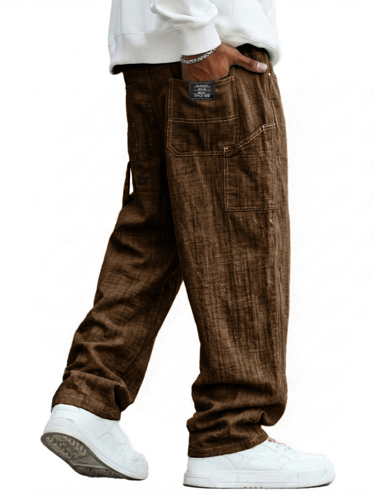 Herren Freizeit Leinen Mehrfach-Taschen Lockere Lange Hosen-deurabatt