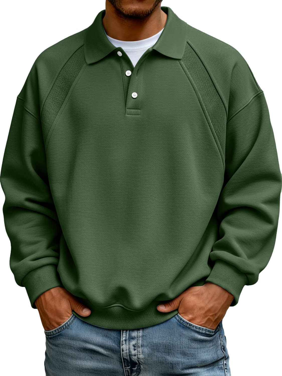 Herren Einfaches Patchwork Revers Knopf Langarm Sweatshirt-deurabatt
