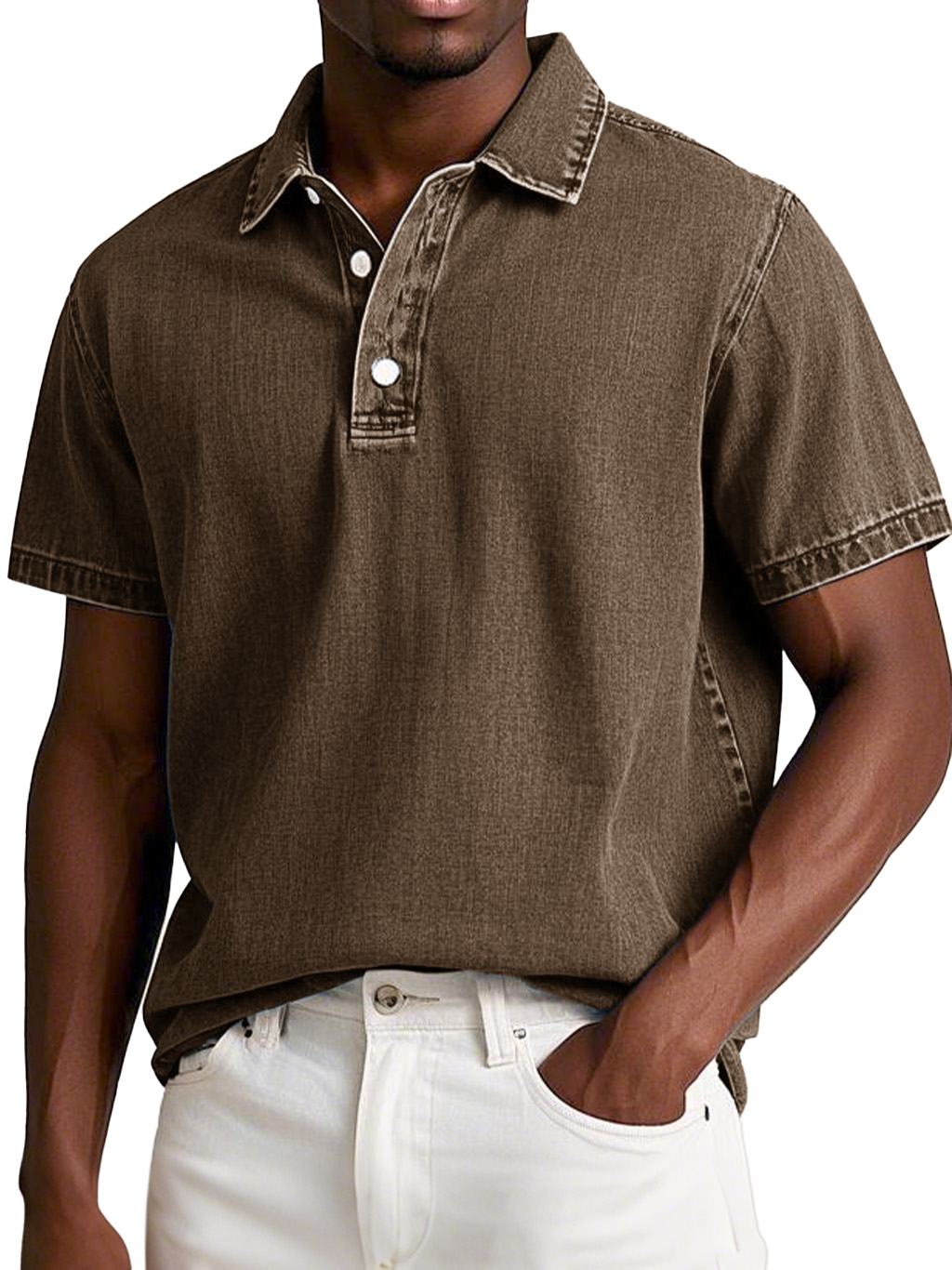 Herrenmode Retro gewaschenes, distressed Baumwolle Revers Kurzarm Polohemd-deurabatt