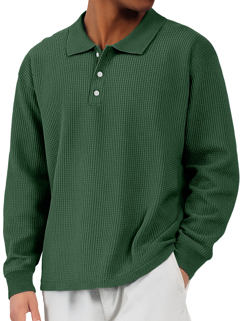 Herren Alltags Waffel Revers Knopf-down Lockere Freizeit Langarm Polohemd-deurabatt