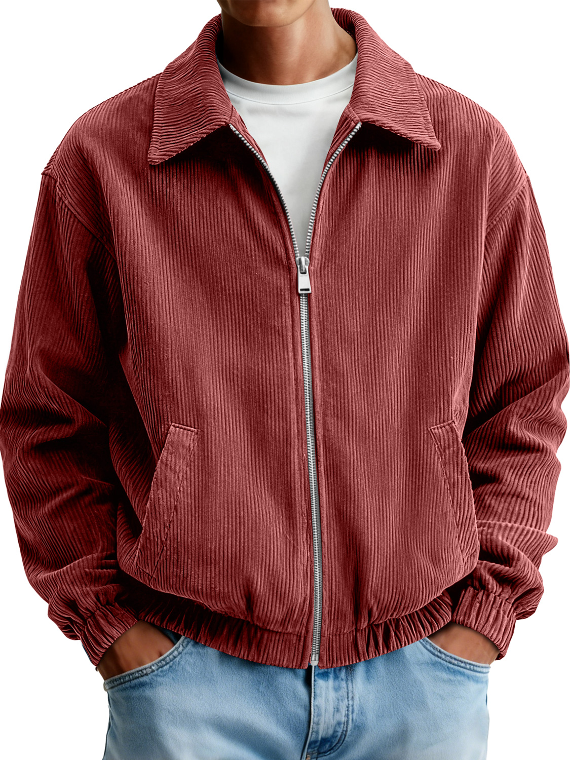 Herren Cordjacke mit Reverskragen und Reißverschluss-deurabatt