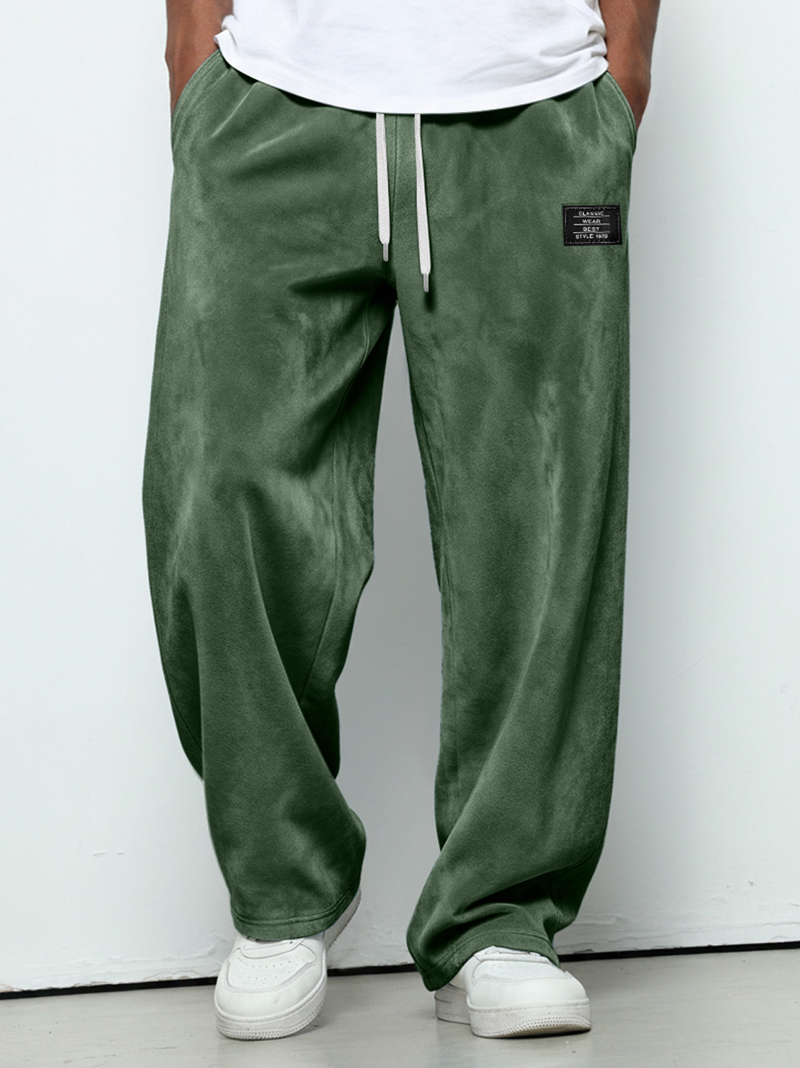 Herren einfache Wildleder bestickte Logo lockere einfarbige Hose-deurabatt