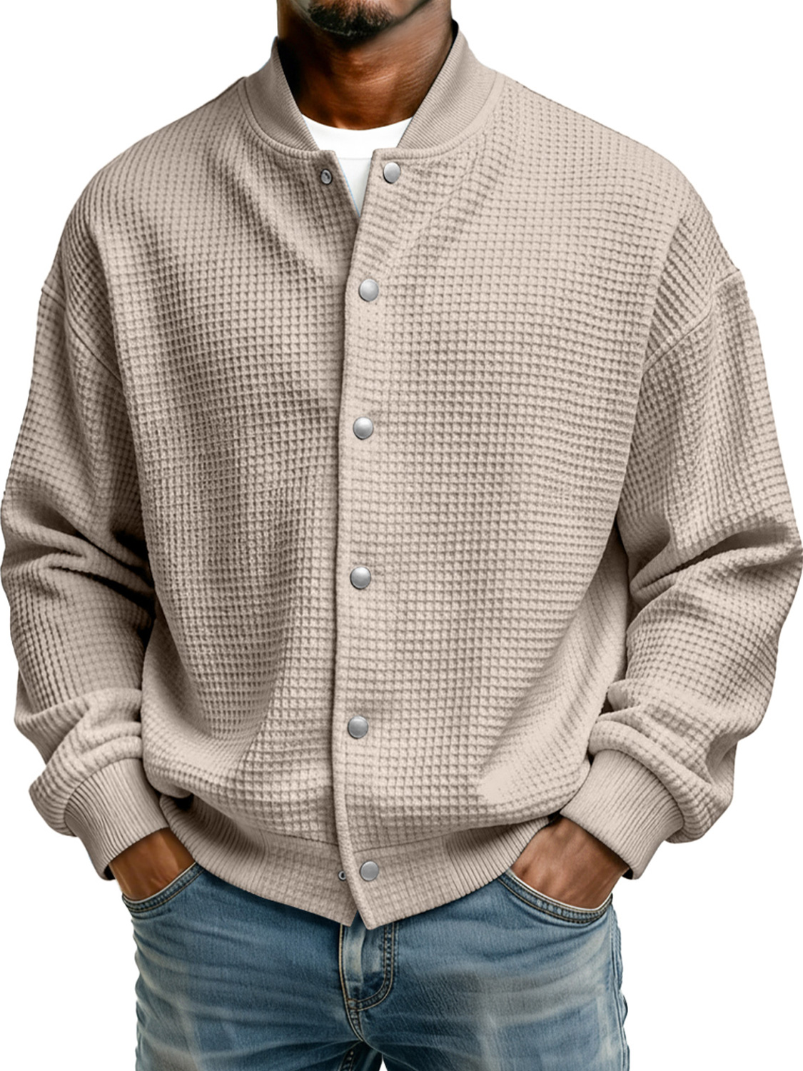 Schlichte Herren-Freizeitjacke mit Stehkragen und Waffelmuster-deurabatt