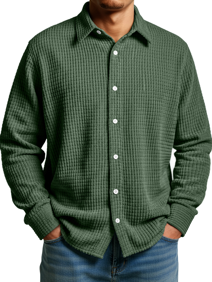 Herren Einfaches Maiskaromuster Lässiges Revers Button-Down Langarmhemd-deurabatt
