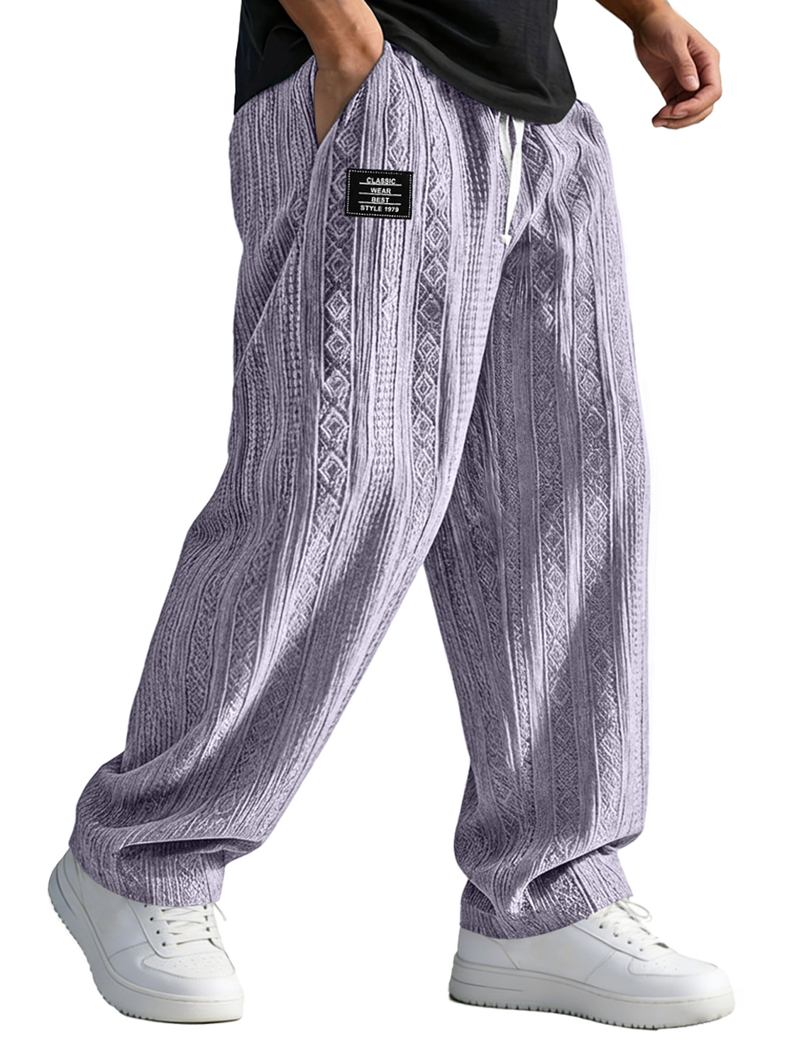 Herren Freizeit Jacquard Elastischer Bund Locker sitzende Hose mit gesticktem Logo-deurabatt