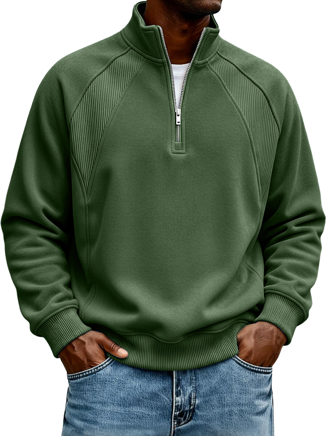 Herren-Sweatshirt mit Stehkragen und Reißverschluss, Raglanärmel-deurabatt