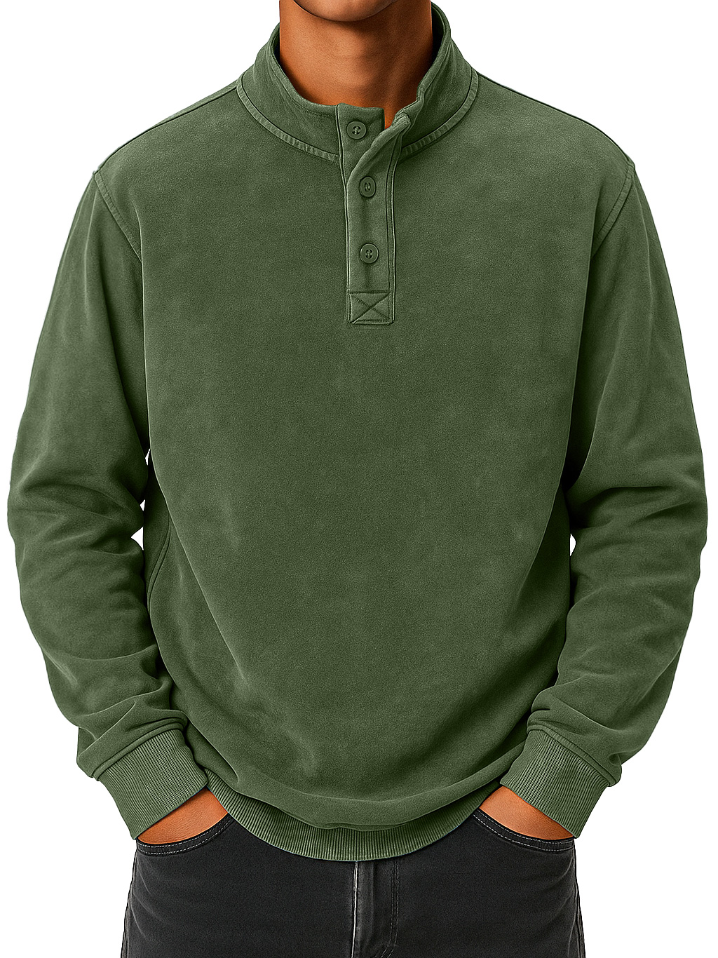 Herren Vintage abgenutzter Stehkragen Knopf-down bequemer Sweatshirt-deurabatt