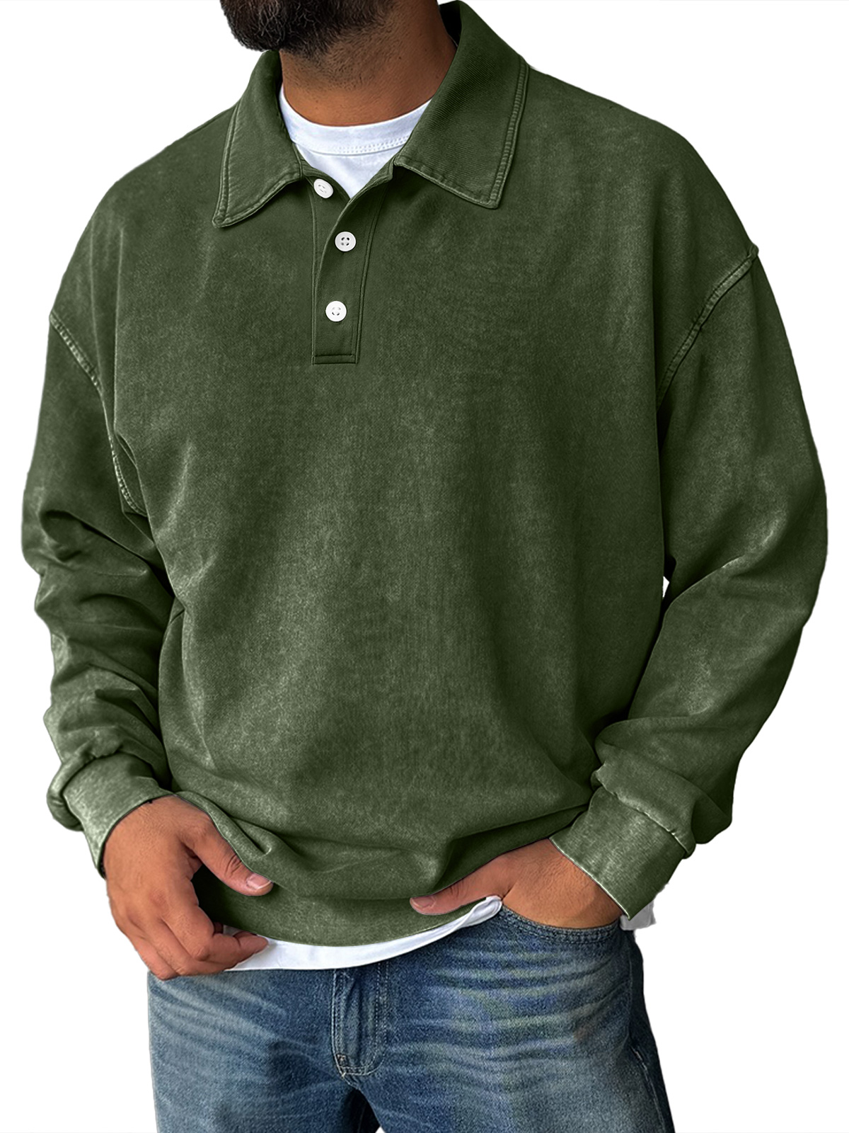 Herren Retro Alltagskragen Button-Down Bequemer Sweatshirt-deurabatt