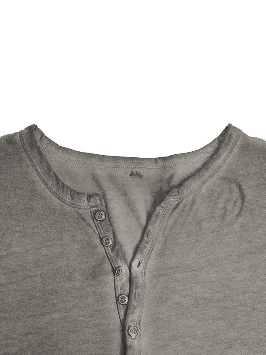 Herren Vintage Abgenutztes Baumwolle Lässig Knopf-Down Langarm Henley Hemd-deurabatt