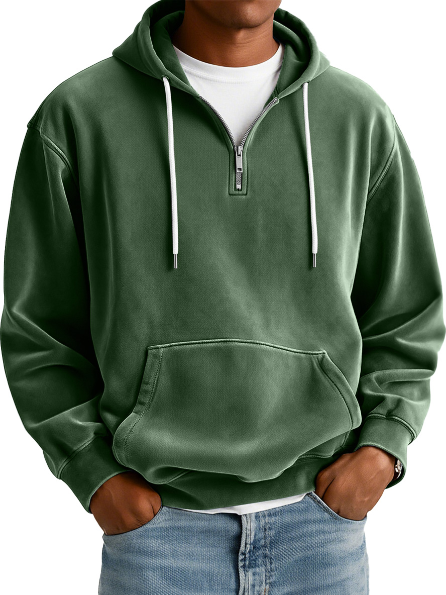 Herren Einfaches Wildleder Freizeit Reißverschluss Kapuzenpullover-deurabatt