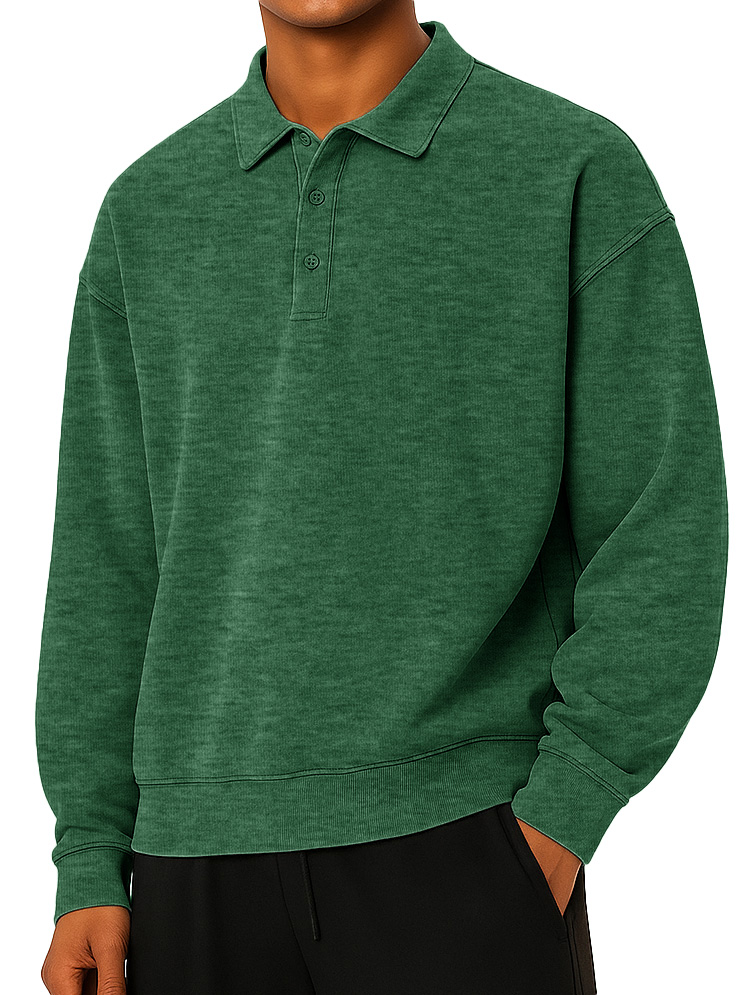 Herren Mode tägliches lässiges Revers Langarm lockeres Hoodie Polohemd-deurabatt