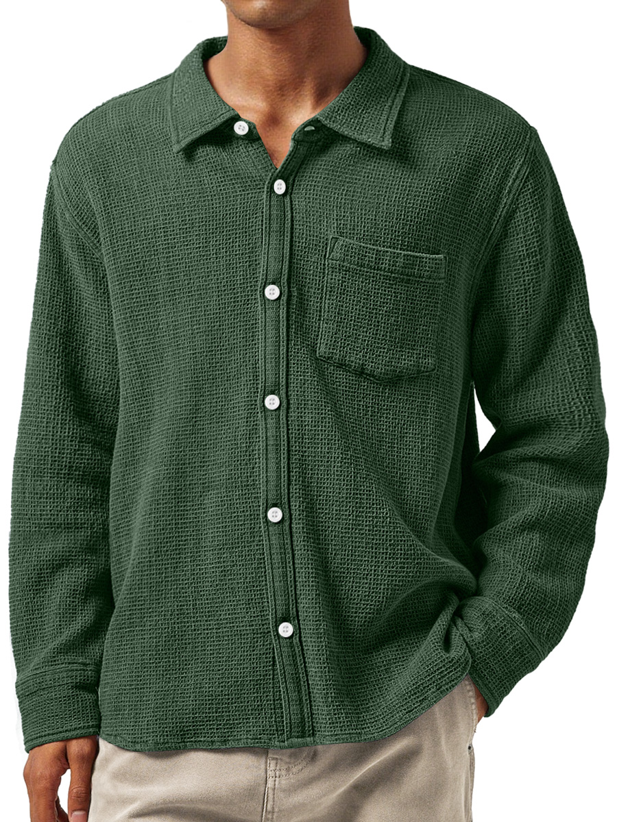 Herren Daily Waffle Texture Revers Tasche Lässige Langarmshirt-deurabatt