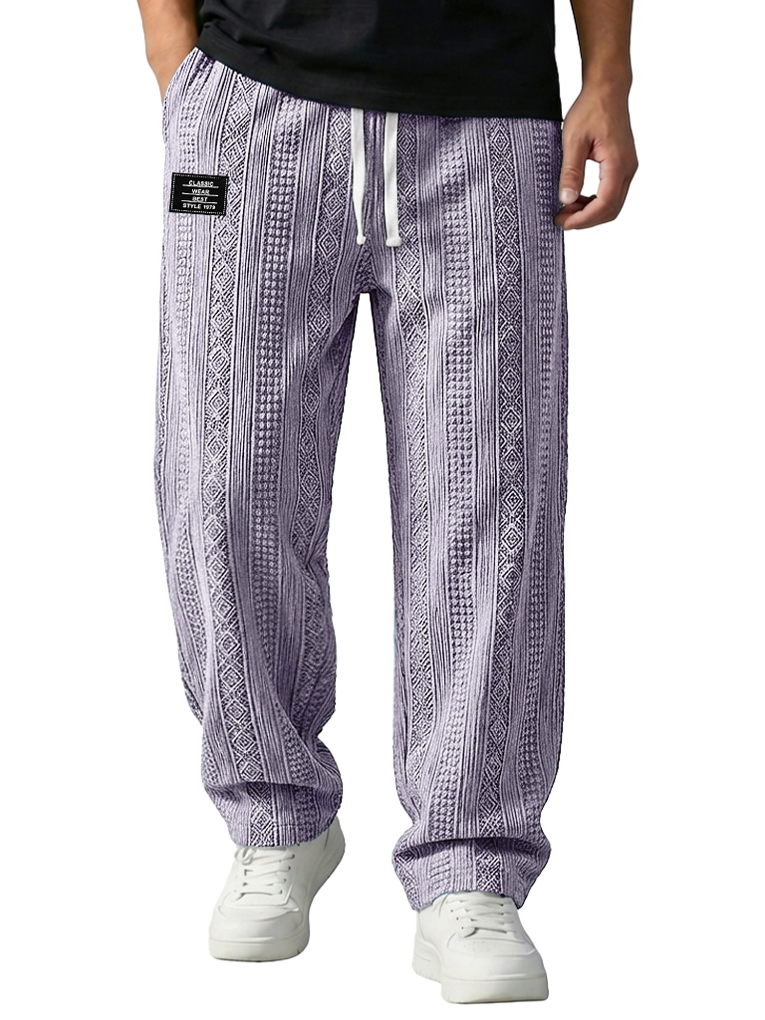 Herren Jacquard Texturierte Bestickte Logo Lässige Lockere Hose Mit Elastischem Bund-deurabatt