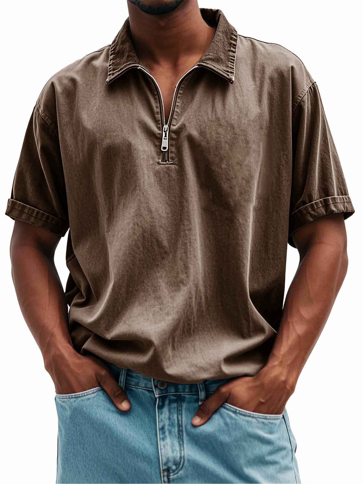 Herrenmode Retro Freizeit Stehkragen Kurzarm Polohemd-deurabatt
