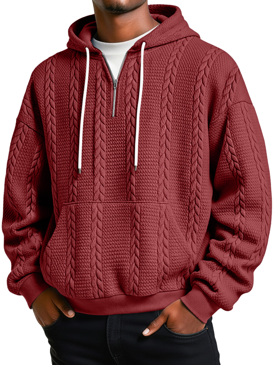 Herren Jacquard-Textur Freizeit Reißverschluss Kapuzenpullover locker-deurabatt