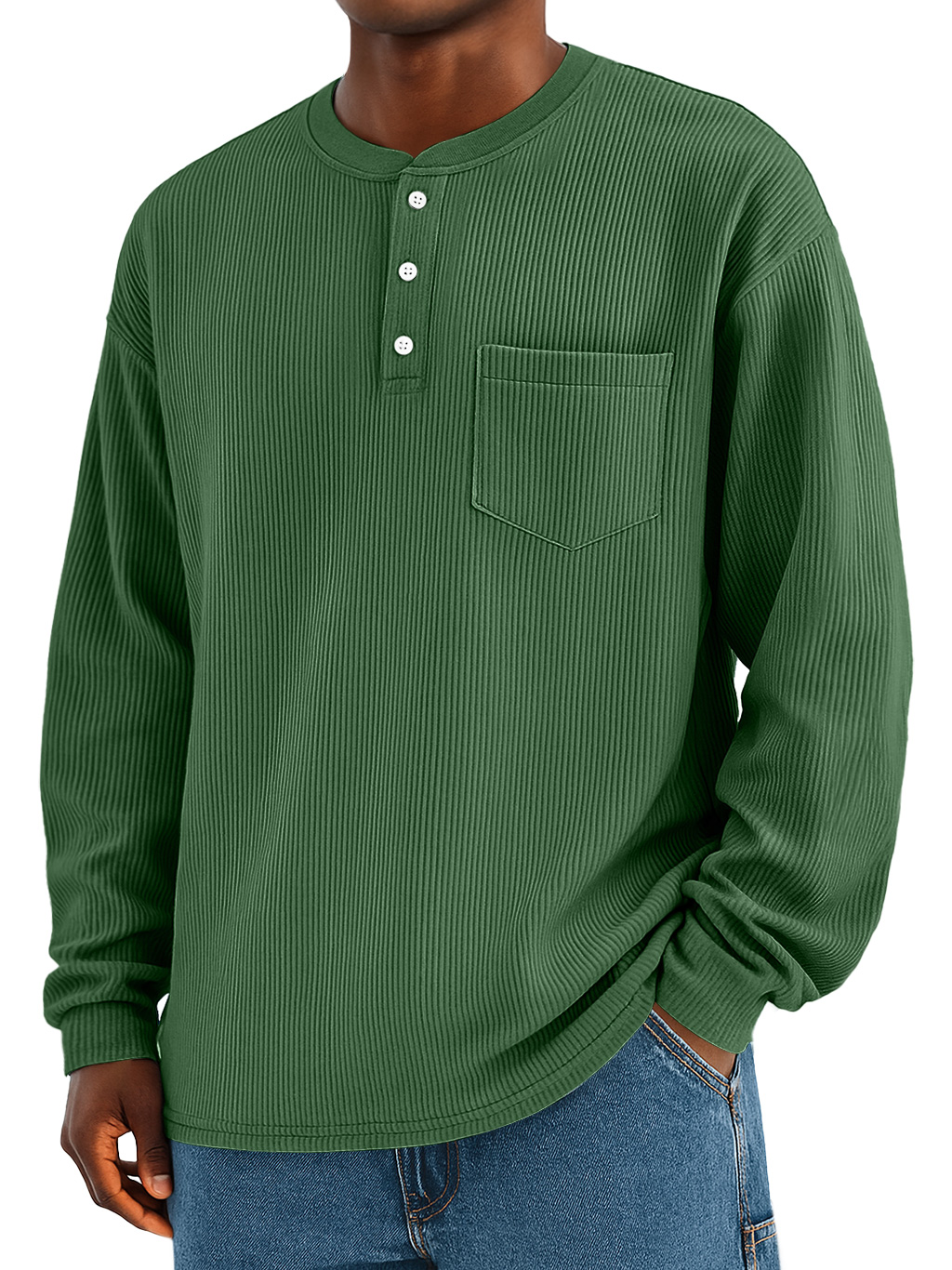 Männliches modisches Alltags-Ripp-Taschen-Casual Langarm-Henley-Shirt-deurabatt