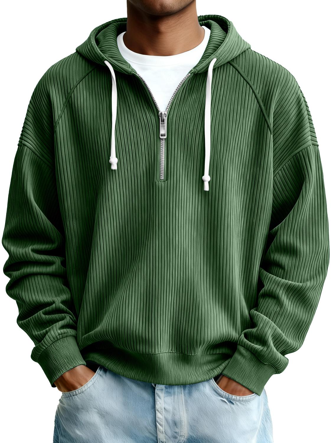 Herren Einfaches Rippstrick Reißverschluss Kapuzen Sweatshirt-deurabatt