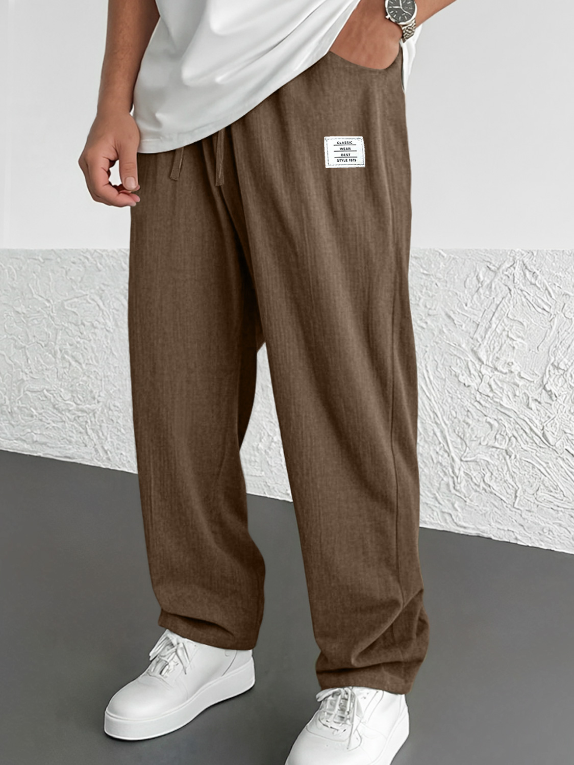Herren Alltags Freizeit Bestickte Logo Einfarbige Komforthose-deurabatt