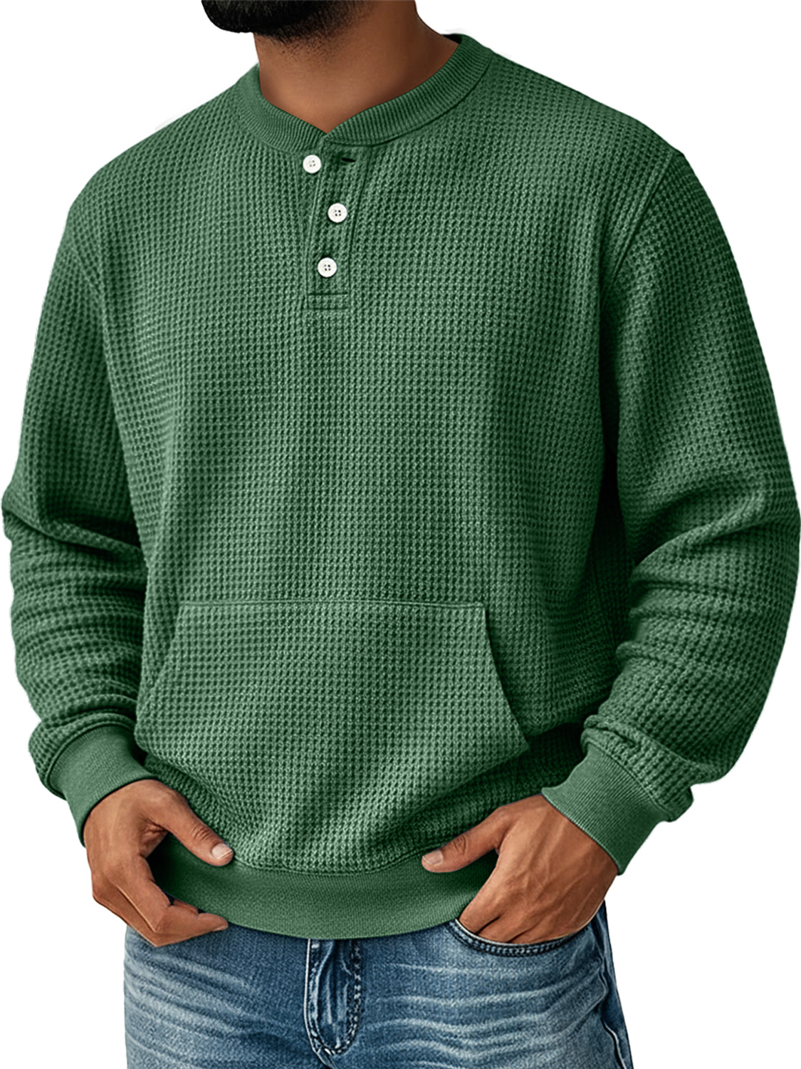 Herren Einfaches Waffel Stehkragen Knopf Freizeit Tasche Sweatshirt-deurabatt